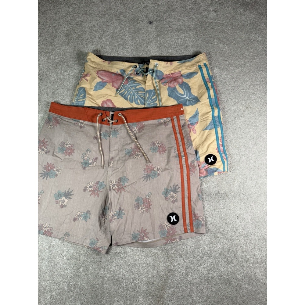 Hurley Phantom Men's Board Shorts 34 Floral All Over Drawstring Pocket Lot Of 2